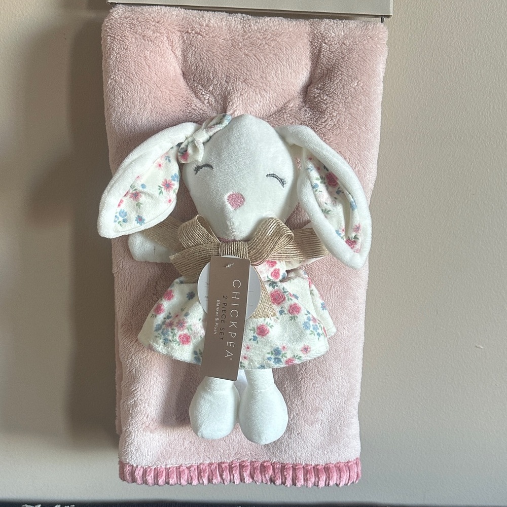 Chick Pea Baby Blanket Bunny 🐰 Plush Pink Rose NEW!